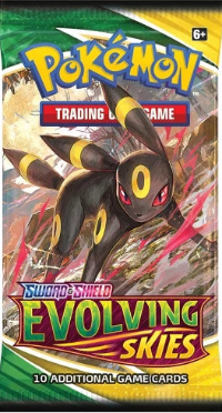 Pokémon trading card game pack with a Pokémon illustration on a colorful background